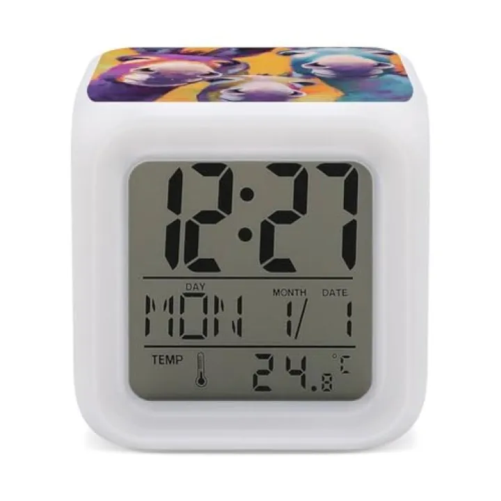 Colorful Donkeys Looking You Digital Alarm Clock LED Display Night Light Sleep Timer Colors Changing 3 Inch