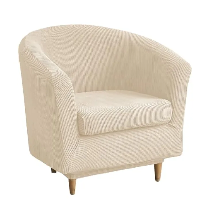 2 Piece Club Chair Cover Stretch Tub Chair Slipcover Soft Round Barrel Chair Covers with Elastic Bottom for Bar Counter Living Room(Beige)
