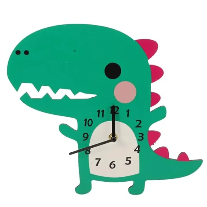 TOYANDONA Dinosaur Shaped Silent Wall Clock Green Cartoon Decorative Wall Clock for Bedroom Non-Ticking Without Battery for Home and Office Decor