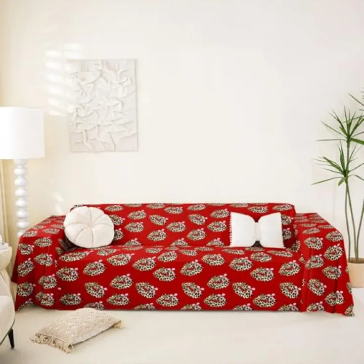 Manfei Leopard Lips Sofa Slipcover,Chic Cheetah Bowknot Aesthetic Couch Cover,Butterfly Y2K Funky Preppy Sofa Towel for Living Room Decor,Red Brown Couch Protector,71" x 91"