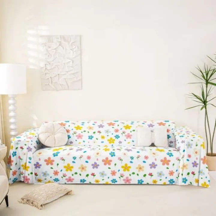 jejeloiu Floral Cushion Couch Covers Pet Friendly Cute Flower Sofa Covers Washable Cartoon Cute Floral Soft Sectional Cat Scratch Couch Protectors Kawaii Furniture Slipcovers Non-Slip Girls,91"x150"