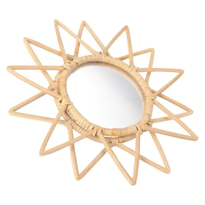 Uonlytech Woven Rattan Wall-Mounted Makeup Mirror Nordic Style Handmade Decorative Mirror for Bathroom Living Room Bedroom Home Design Pattern