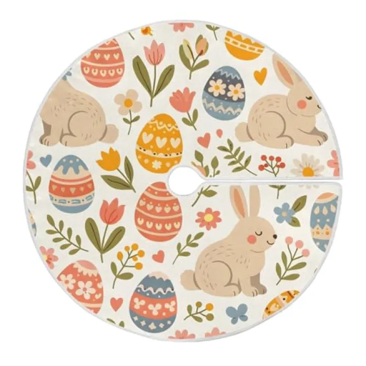 SDMKA Easter Scandi Pattern Christmas Tree Skirt 36 Inch Holiday Décor for Xmas, Soft Mat for Under Tree Decoration, Living Room, Outdoor