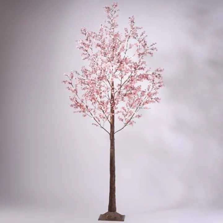 LIGHTSHARE 6FT Lighted Cherry Blossom Tree with 171 LED Warm White Lights, Artificial Sakura Tree with Dimmable Timer Transformer, Indoor Outdoor Decorative Tree with Ground Stakes