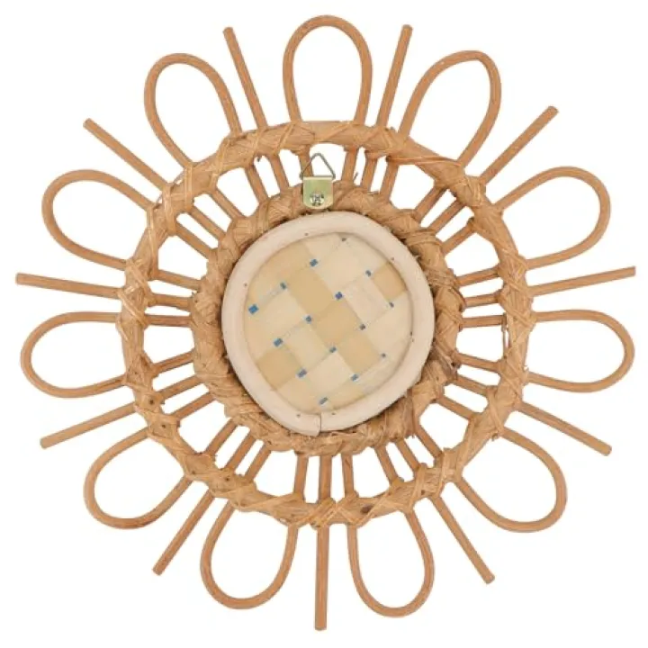 Luxshiny Hand-Woven Makeup Mirror Wall-Mounted Decorative Retro Boho Style Light Brown Woven Vanity Mirror for Home Studio and Bedroom Décor