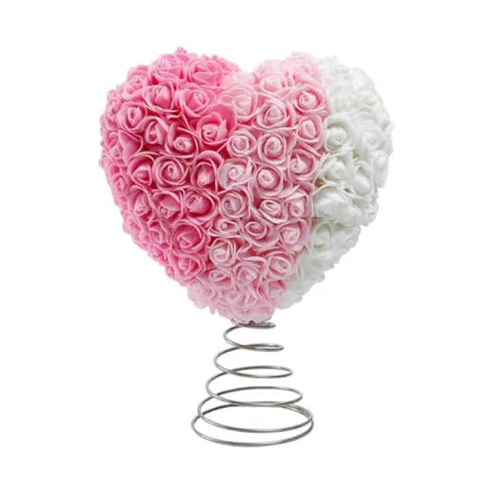 Valentine Day Tree Topper | Rose Design Ornaments, Heart Tree Toppers - for Wedding, Birthday, Holiday, Party, Wall, Home, Front Door Decor (Pink)