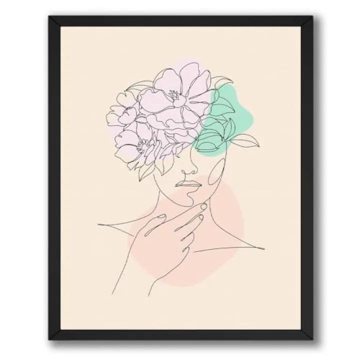 ALPINE INK CO. Minimalist Wall Art Satin Poster - Abstract Face Line Drawing With Floral Elements - Elegant Modern Aesthetic - Living Room Studio Wall Décor - 18x24 Unframed Satin Print