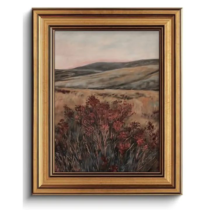 Gold Framed Wall Art Moody Vintage Landscape Canvas Art Prints Wildflower Paintings Wall Decor Cottagecore Nature Botanical Flower Pictures Artwork for Living Room Bedroom 8x10in
