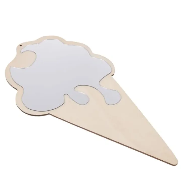 PRETYZOOM Creative Ice Cream Design Wall-Mounted Mirror Compact Photo Prop Home Dresser Decor Wooden Frame for Living Room and Bedroom