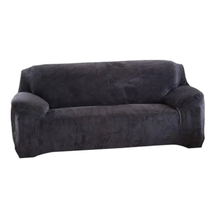 Cabilock Stretch Plush Sofa Slipcover Set for 3-Seater (195-230cm), Thick Elastic Polyester Spandex Fabric, Non-Slip Grey Couch Protector for Living Room