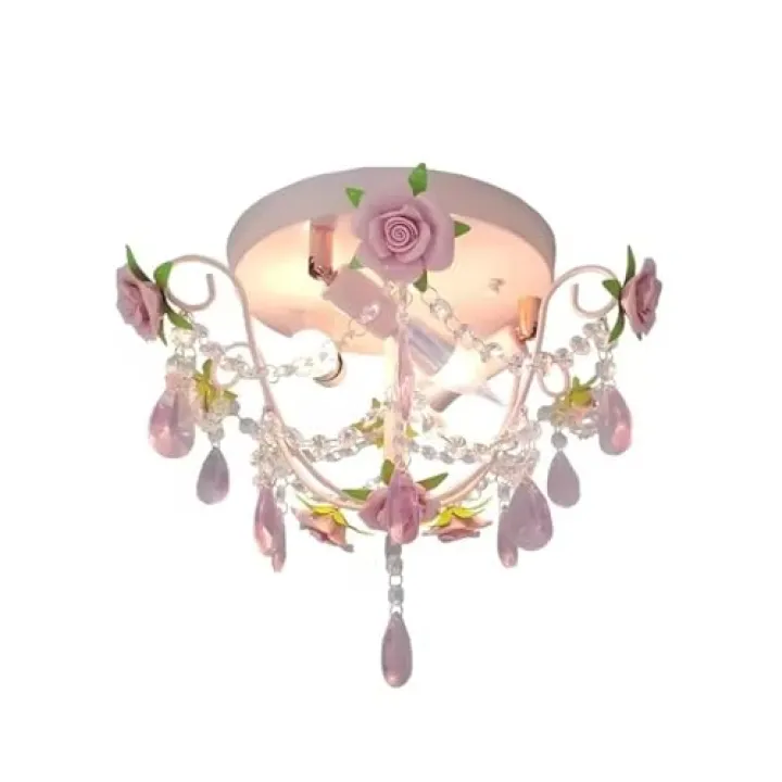 Pink Rose Bouquet Ceiling Lights Children's Room Princess Room Decor Light Romantic Girl Bedroom Corridor Bouquet Ceiling Lamps