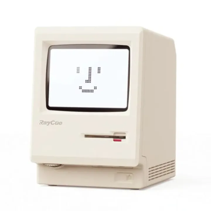 RayCue Maclock WB-8 Retro Pixel Alarm Clock - 1984 Computer-Inspired USB Desk Clock with Pixel Display, Multiple Alarms & Adjustable Brightness | Maclock Calendar, Temperature, Unique Retro Tech Gift