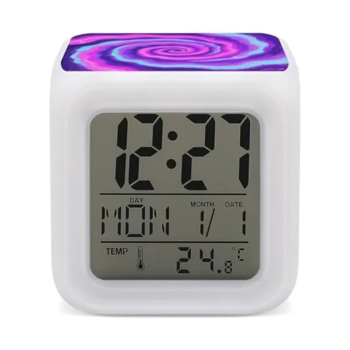 FCTVSKLN Purple - Pink Vortex Alarm Clock for Bedroom, Wake Up Clocks with 7 Color Changing Night Light, Digital Alarm Clock with Temperature for Gym, Kitchen, Yoga, Meeting
