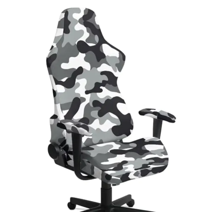 Cadowhimsy Camo Black Grey Print Gaming Chair Covers Dustproof Stretch Gamer Armchair Slipcover with Arm Rest Covers Non-Slip Swivel Boss Chair Protector Covers