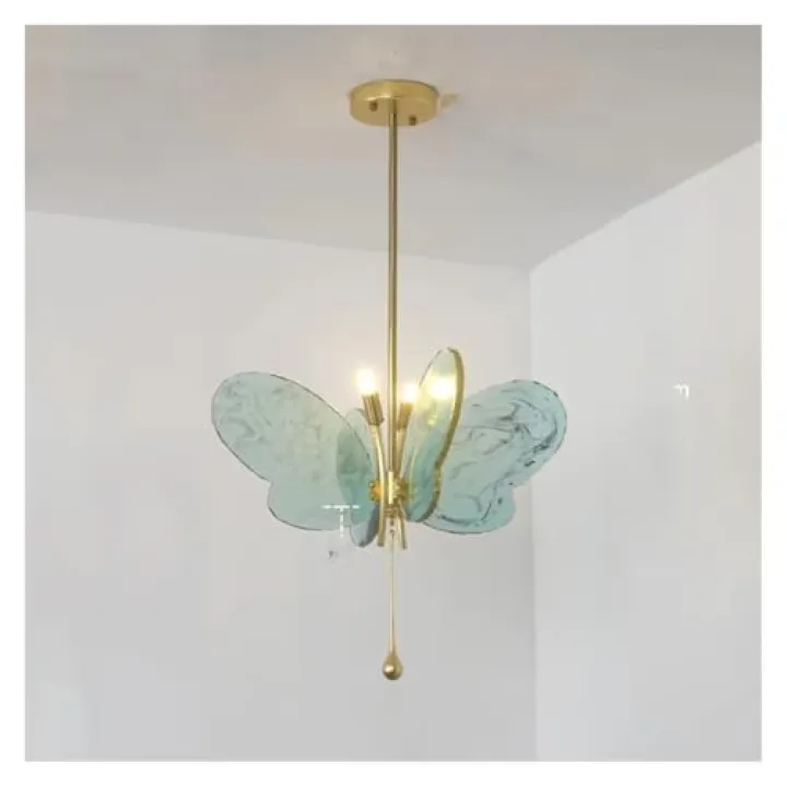 Designer's Restaurant Butterfly Shaped Chandelier Art Colorful Glass Girl Children's Room Light
