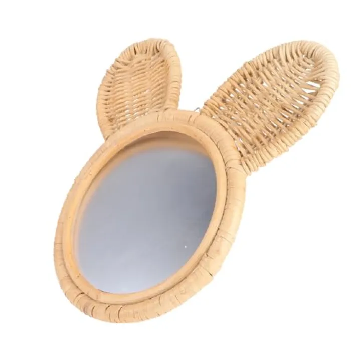 MUSISALY Woven Wall-Mounted Makeup Mirror Beige Rattan Decorative Hanging Mirror for Bedroom Entryway Home Décor Photography Prop
