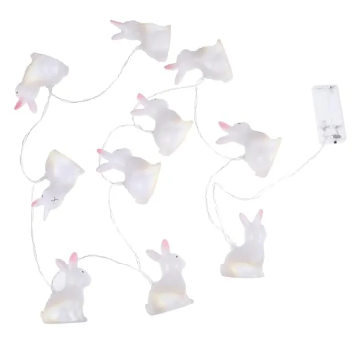 OFFSCH Easter Rabbit String Lights 1.5m 10 LED Lamps Battery Operated Continuous on Indoor Party Decor Seasonal Room Lighting