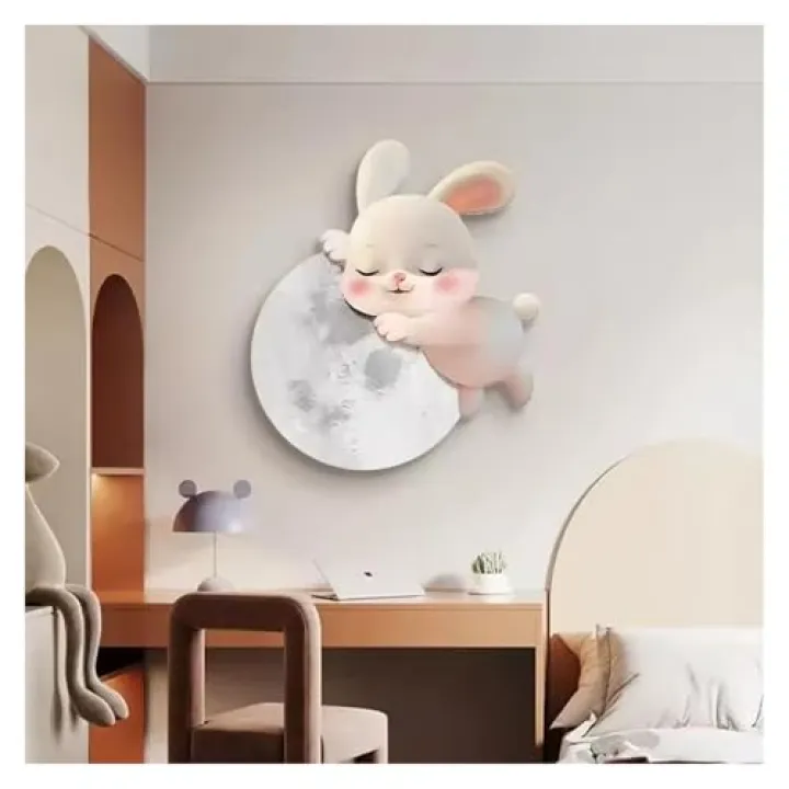 Cartoon Modern Bedroom Decoration Painting Rabbit Main Room Headboard Background Wall Hanging Led Light Mural,Wall Lamp