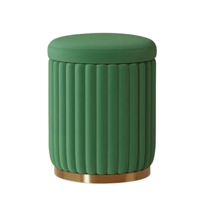 MSHOSAC Velvet Pouf Stool with Soft Cushioning Round Makeup Vanity Ottoman Storage Footrest Stylish Shoe Bench for Entryway or Bedroom (Green)
