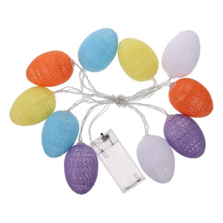 Cabilock Easter LED Cotton Thread String Lights 1.8m 10-Colorful Egg Battery Operated Party Atmosphere Lights Indoor Decoration