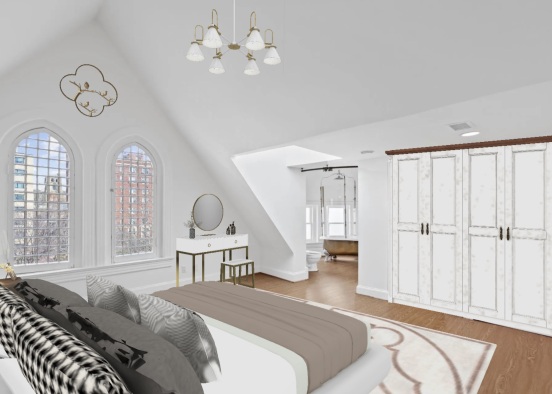 Modern Simple Attic Bedroom Design Rendering
